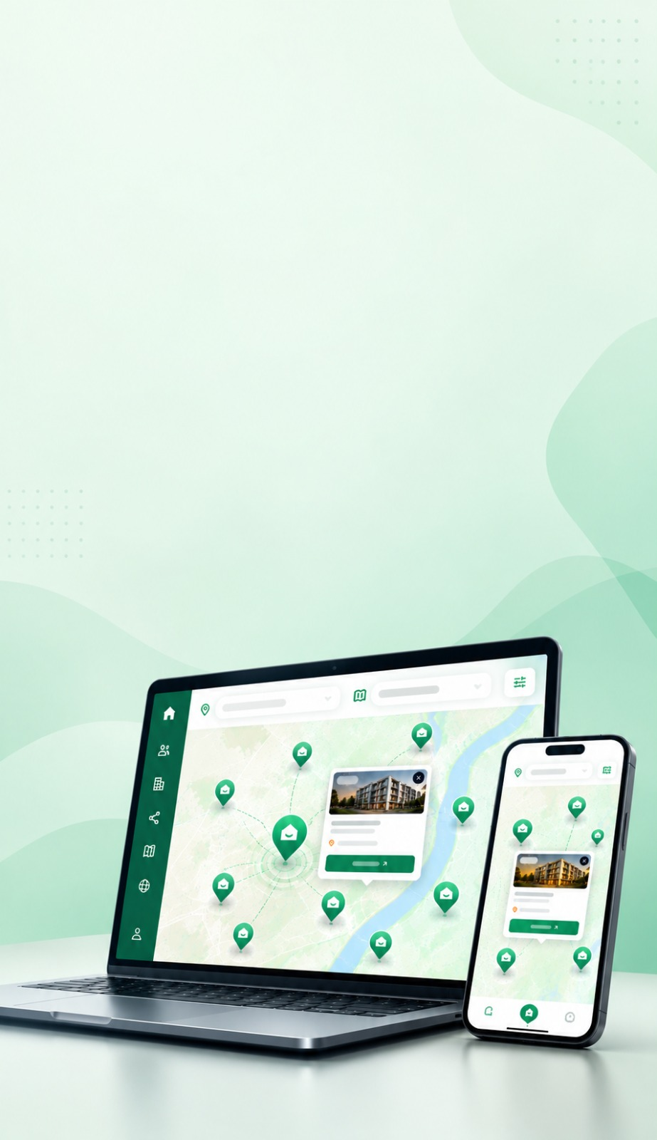 Mobile Broker Map with nearby property pins and listing preview